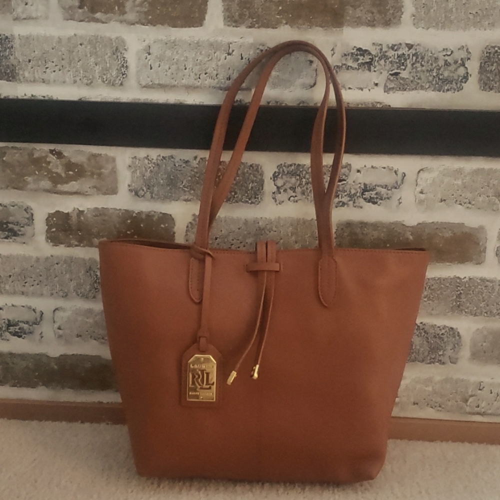RALPH LAUREN Saddle Brown Leather Medium Tote